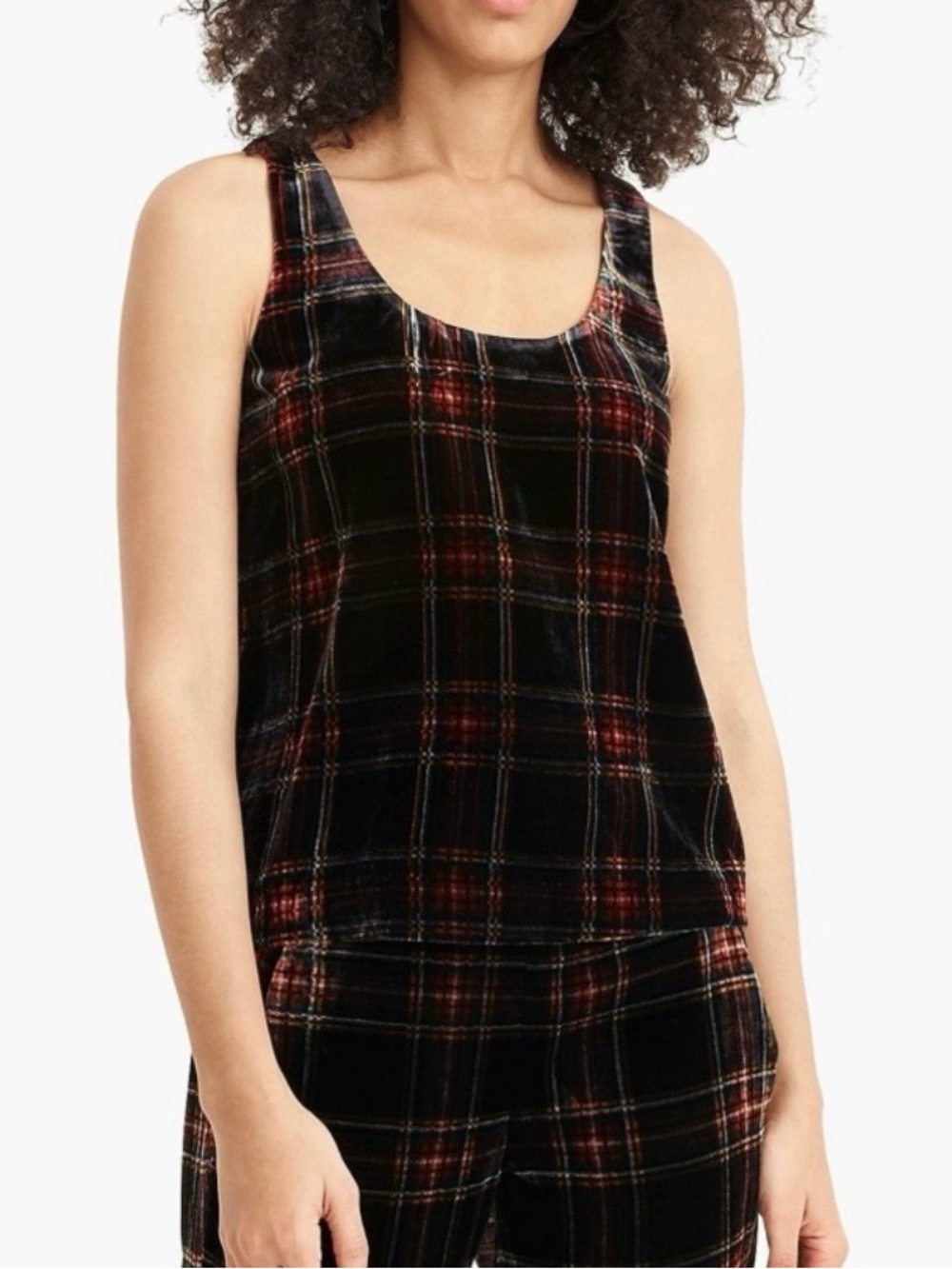 J Crew Holiday Plaid Velvet Tank Top - Black & Red NWT